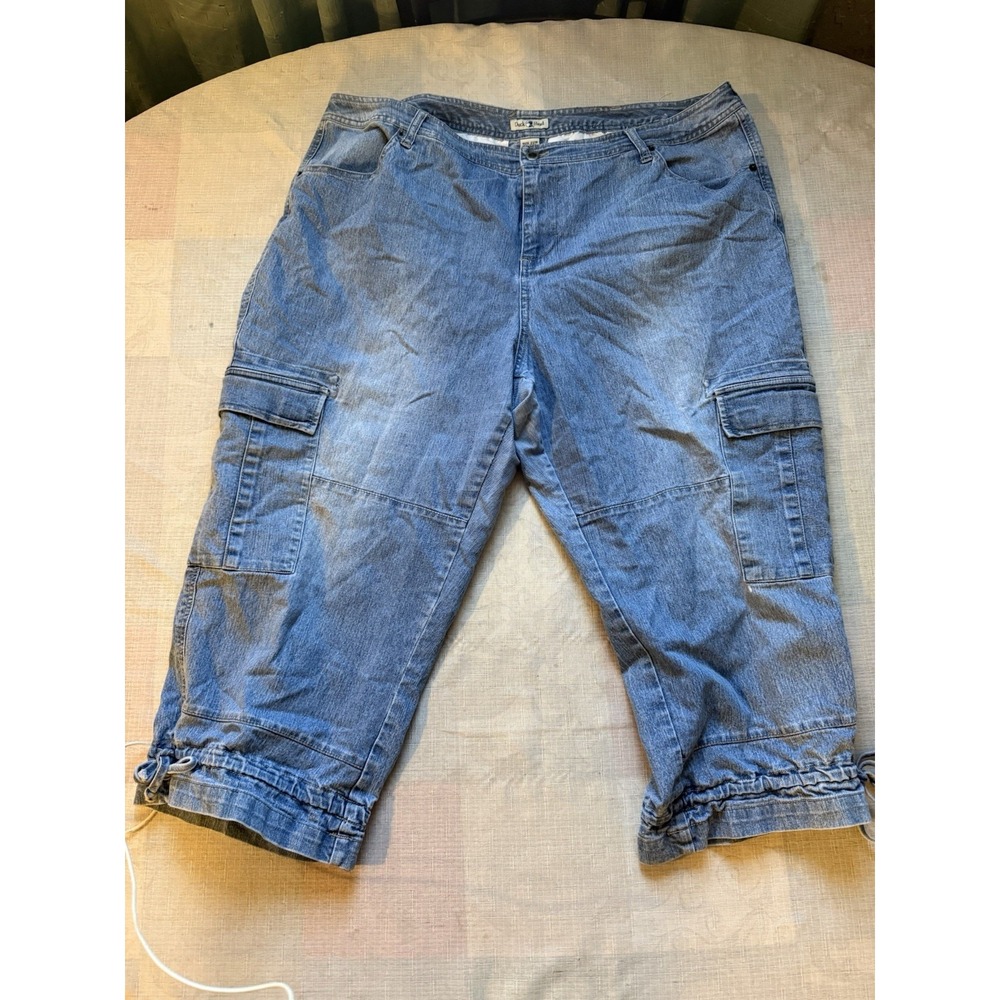 Duck Head Women's 22W Light Wash Denim Cargo Capri Jeans Drawstring Hem—1